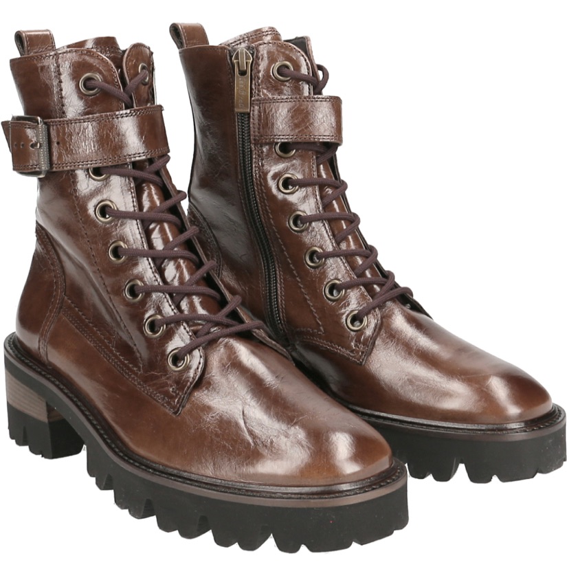 Paul Green Combat Boot Brand Dark Brown Leather New